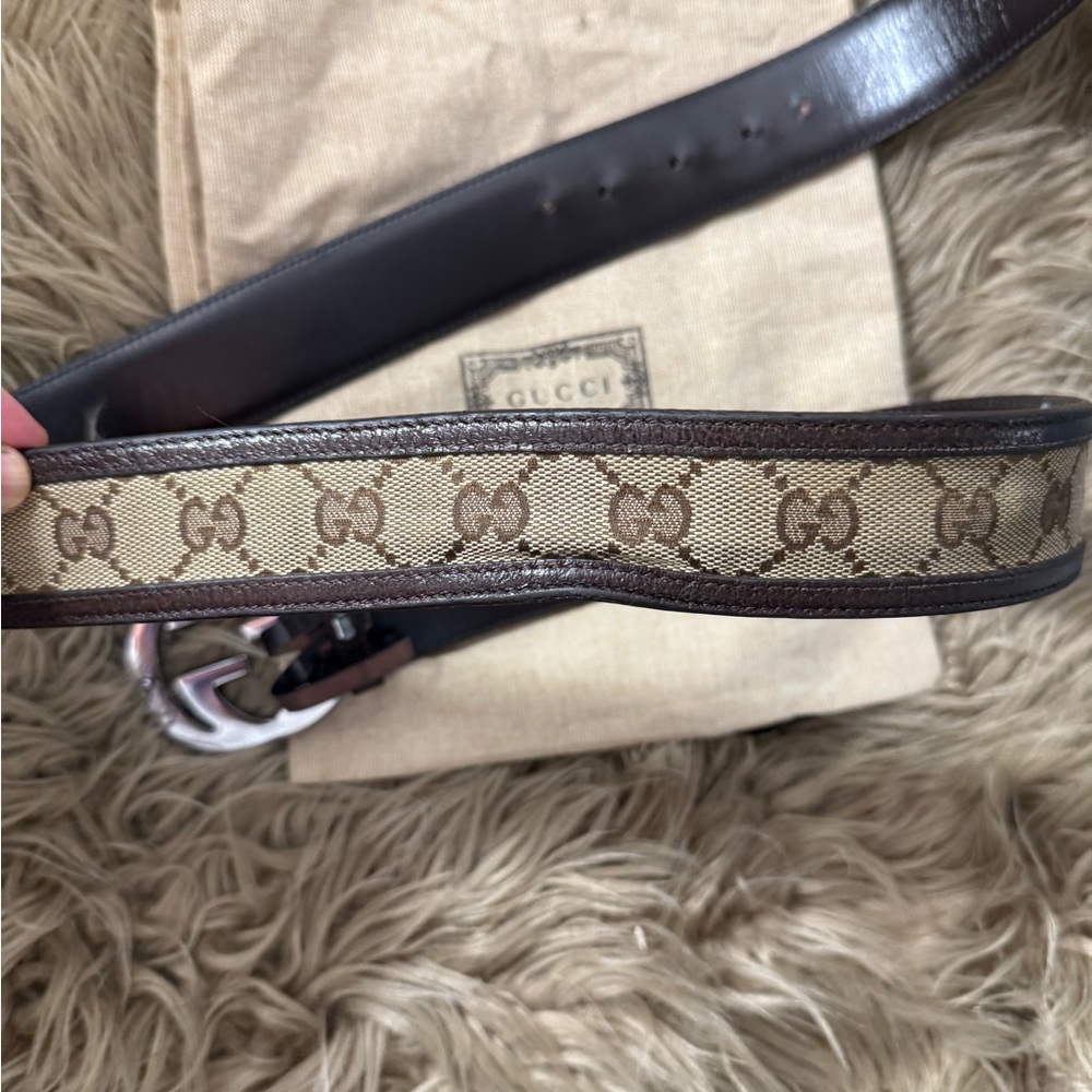 Gucci Brown and Tan Belt Bag with Silver Logo Buckle size 36 - Picture 6 of 9